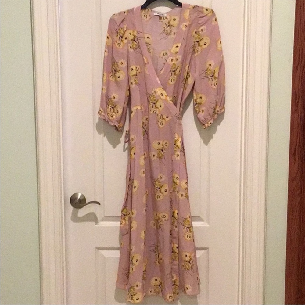 MADEWELL Linen-Blend Ruffle-Cuff Wrap Dress in Dutch Dandelions XS